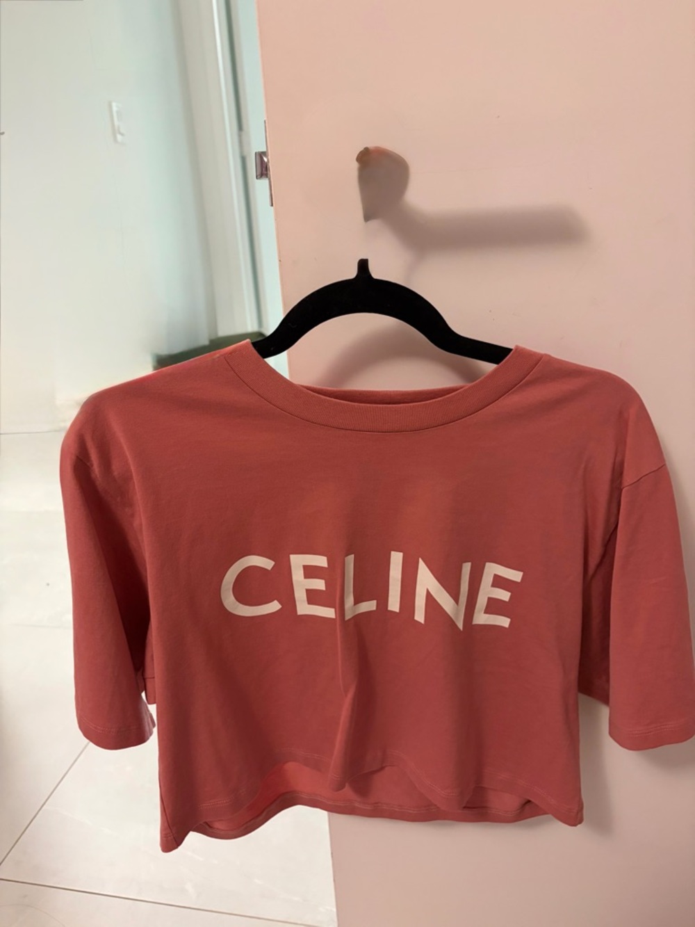 Celine Cropped Logo Tee in Dusty Rose
